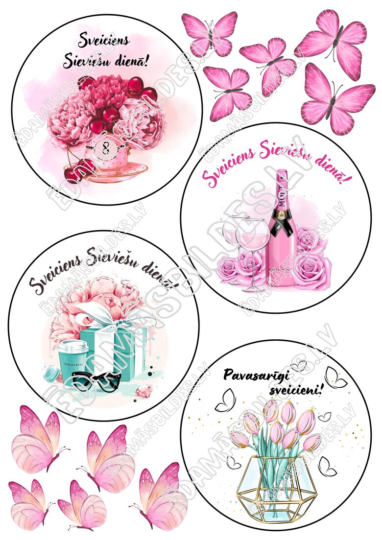 Cukura papīrs ar apdruku "Sieviešu dienas BENTO kūka 2 "